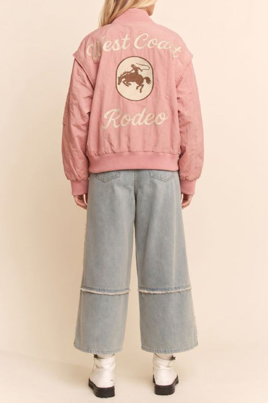 Pink Cowboy Patch Zipper Jacket