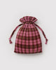 pleated reusable bag in a pink plaid pattern