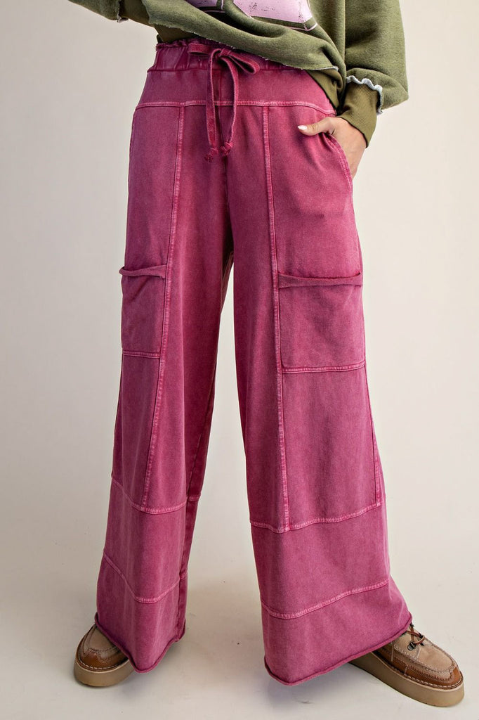 swingy wide leg sweatpants in a washed berry color
