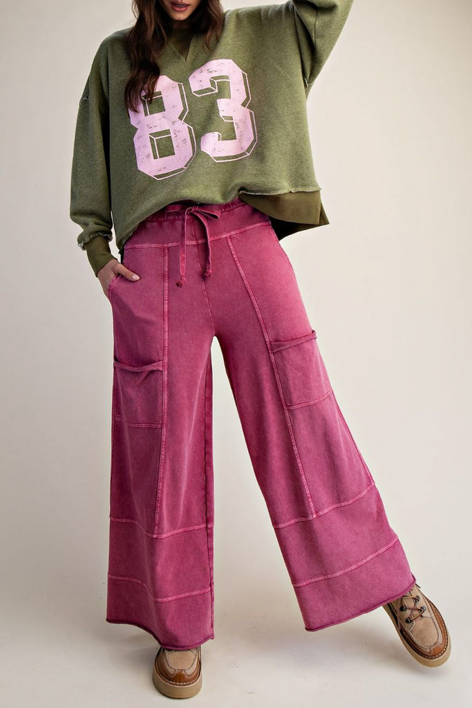 swingy wide leg sweatpants in a washed berry color
