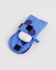 puffy earbuds case in a blue polka dot print