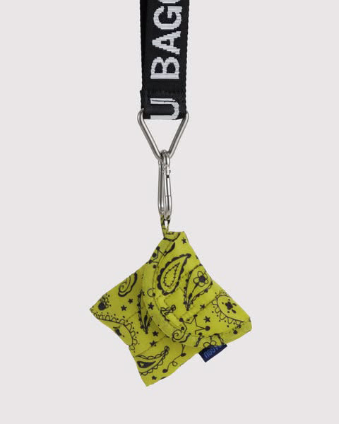 puffy earbuds case in chartreuse paisley
