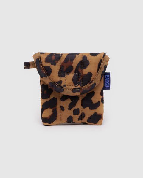 puffy earbuds case in leopard