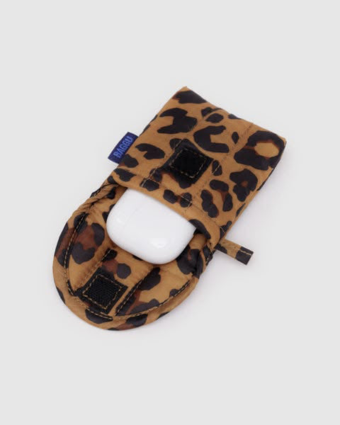 puffy earbuds case in leopard