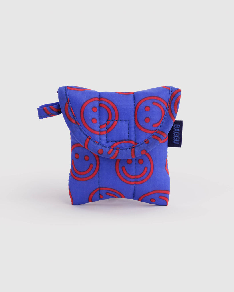 puffy earbuds case in mini cobalt happy