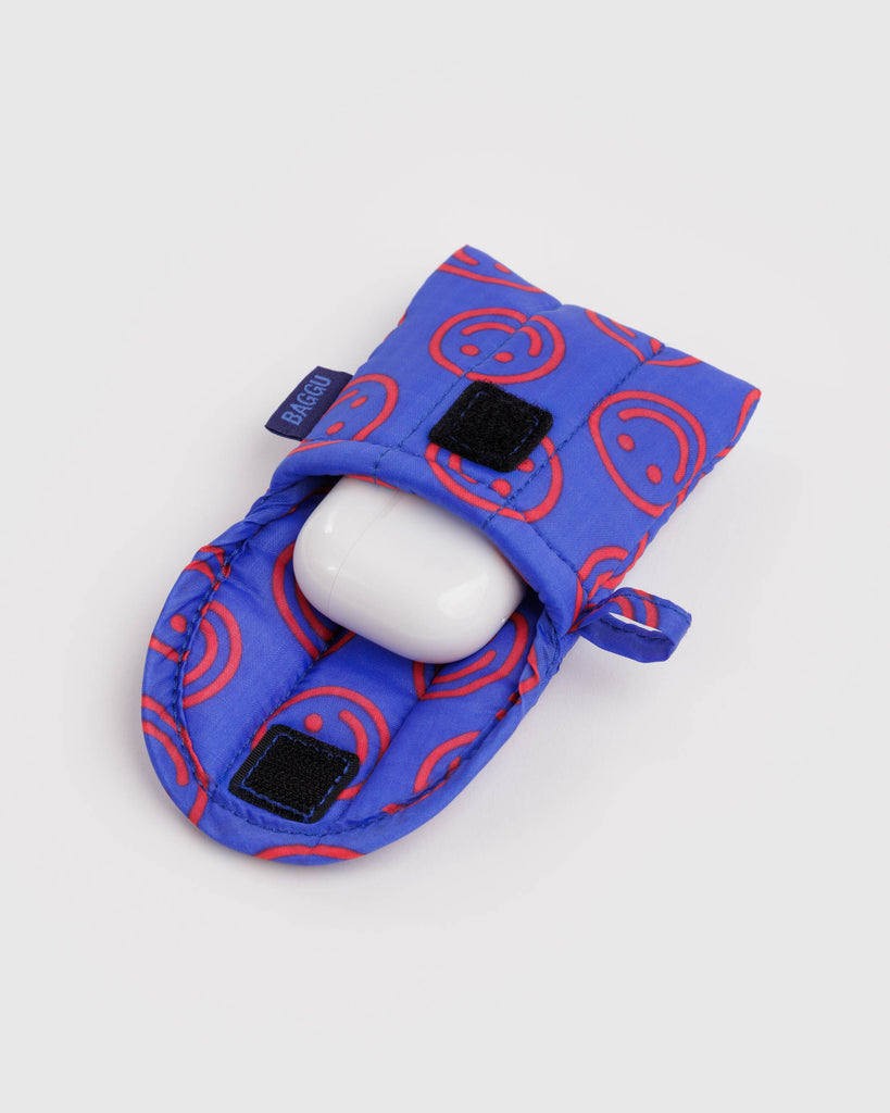 puffy earbuds case in mini cobalt happy
