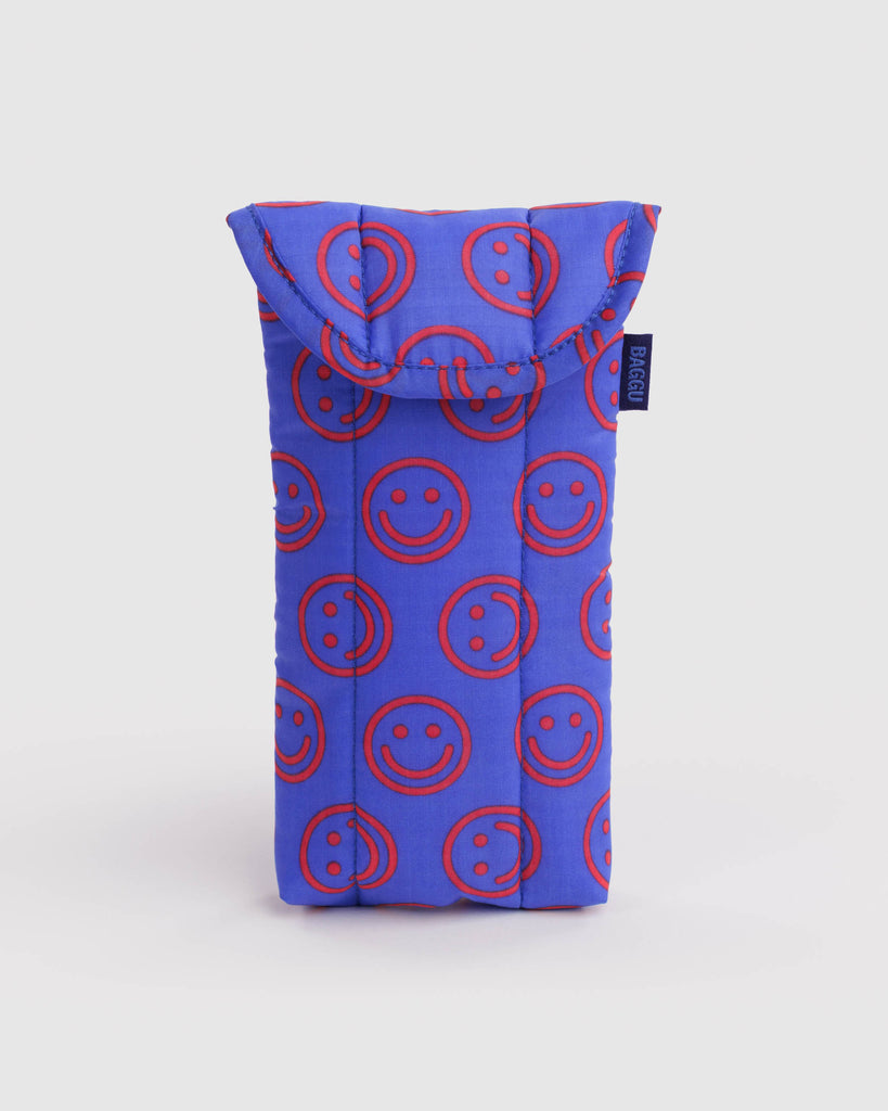 puffy glasses sleeve from baggu in mini cobalt happy