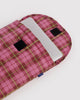 quilted laptop sleeve in a pink tartan plaid
