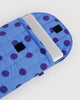 quilted laptop sleeve in a blue polka dot pattern