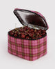 quilted insulated lunch bag in a pink plaid pattern
