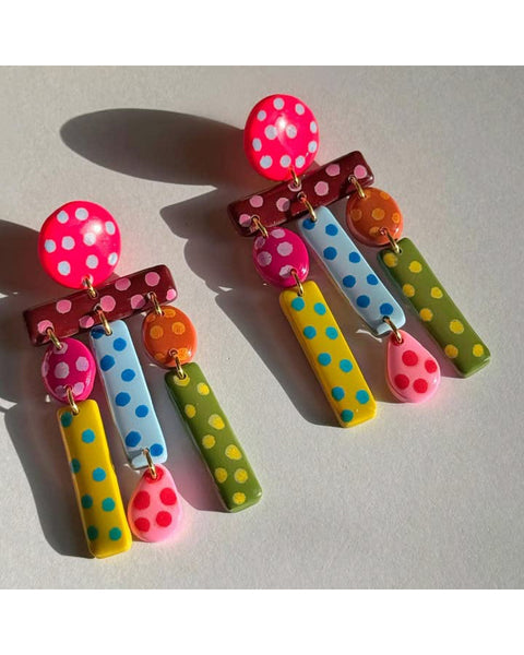 colorful polka dot dangle earrings 