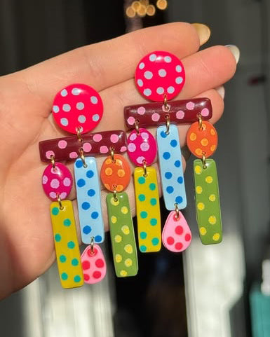 colorful polka dot dangle earrings 