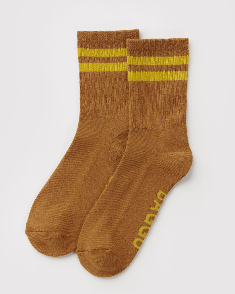 ribbed knit stripe sock in toffee