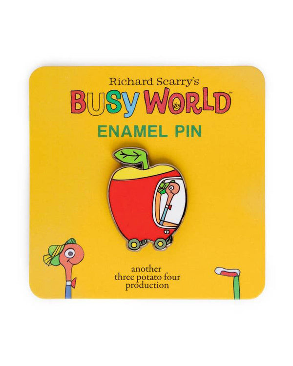 richard scarry enamel pin, lowly worm apple car