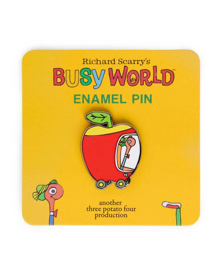 richard scarry enamel pin, lowly worm apple car