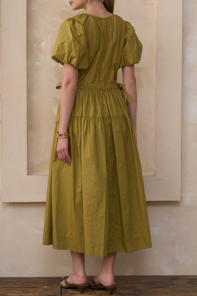 midi dress in citron green with elevated details
