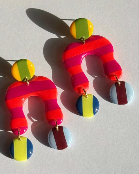 colorful striped arch earrings 