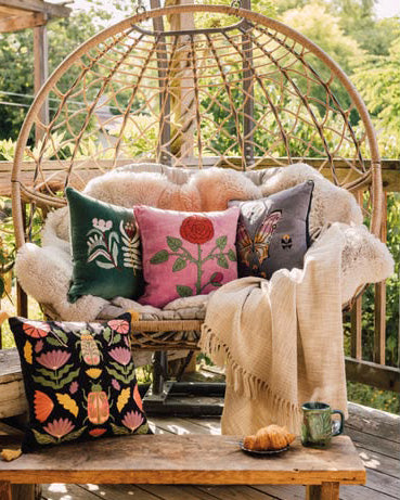 Rose Briar Embroidered Throw Pillow