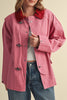 special utility jacket in rosy pink with a contrasting red collar.