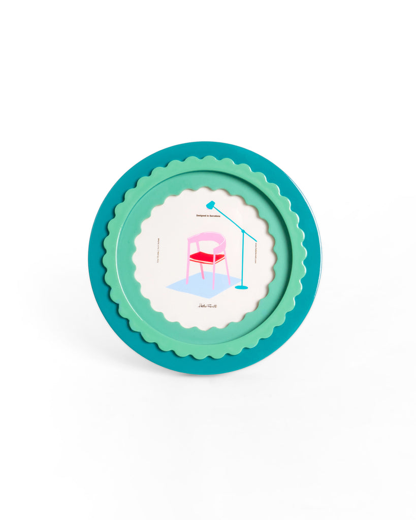 circular photo frame with a glossy finish