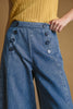 wide leg jeans with sailor-inspired side buttons