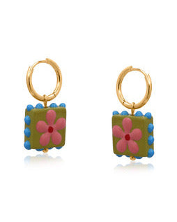 Sante Fe Square Floral Charm Earrings