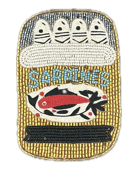beaded coaster set in the shape of a tin of sardines