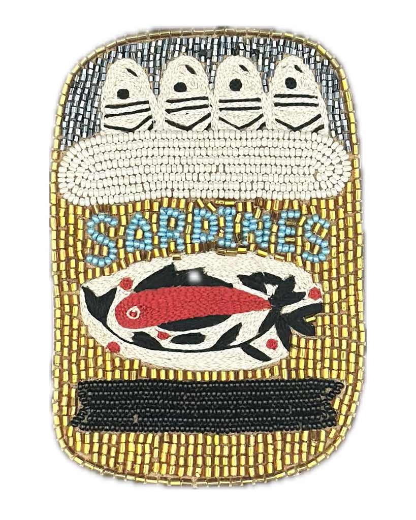 beaded coaster set in the shape of a tin of sardines