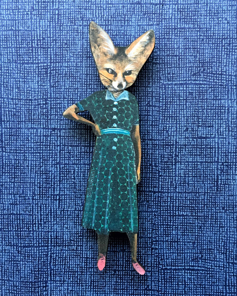 Whimsical Wooden Magnet sassy fox
