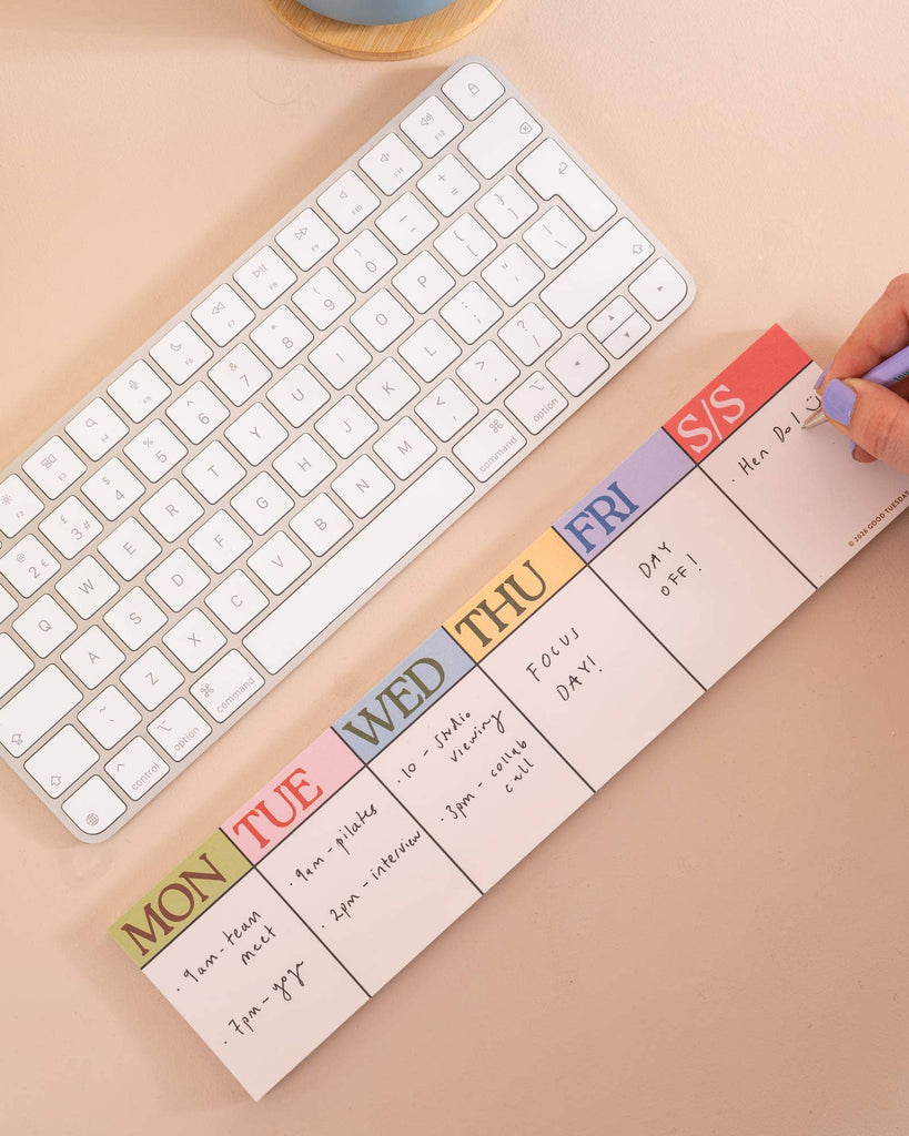weekly planner pad designed to be used around your computer keyboard