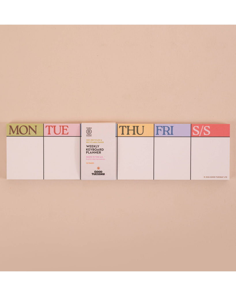 weekly planner pad designed to be used around your computer keyboard
