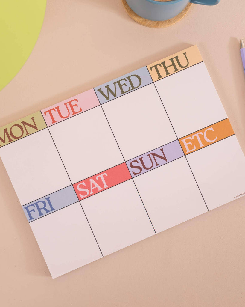 weekly planner pad with a scandinavian-inspired design