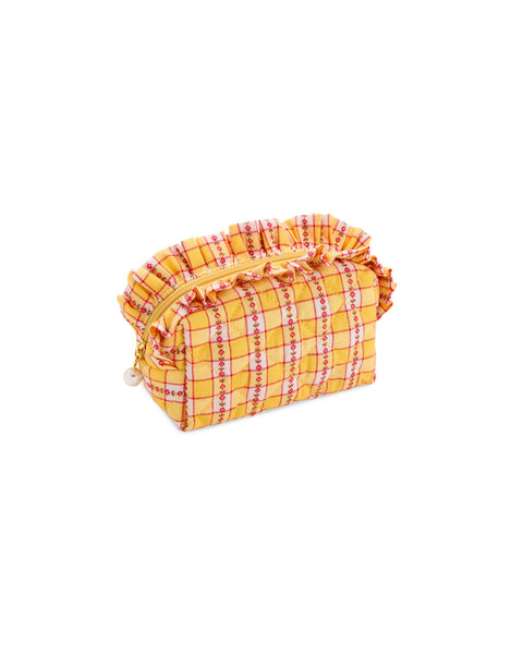 quilted zipper pouch in yellow plaid