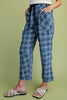 denim trousers in a blue plaid pattern