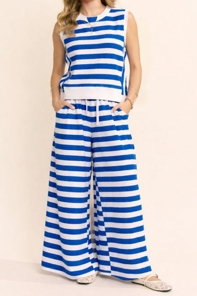 soft terry cloth set in royal blue and white horizontal stripes