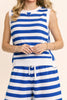 soft terry cloth set in royal blue and white horizontal stripes