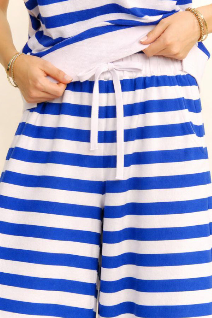 soft terry cloth set in royal blue and white horizontal stripes