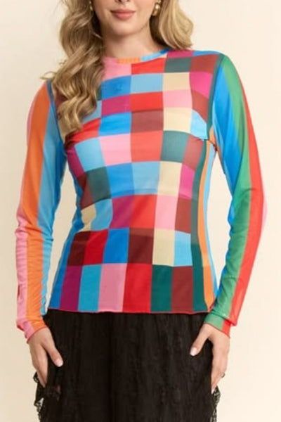 Shoreline Plaid Mesh Top