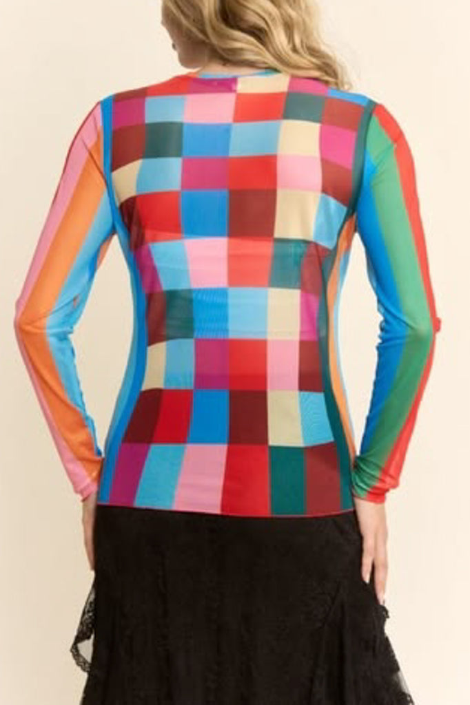 Shoreline Plaid Mesh Top