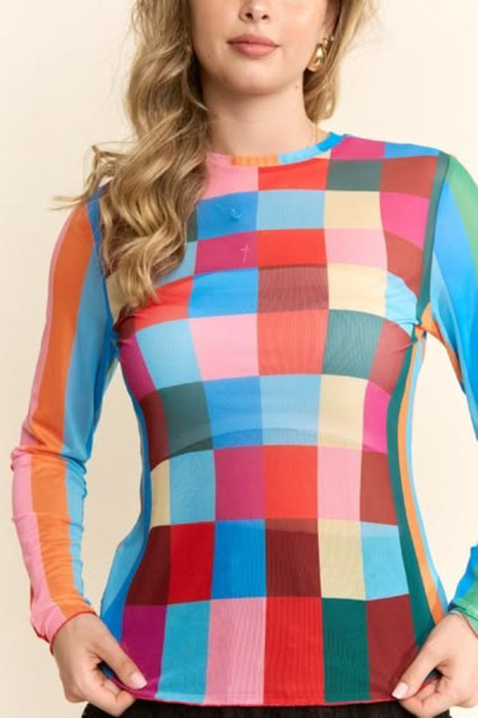 Shoreline Plaid Mesh Top