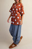 oversized tee in cinnamon brown with light blue polka dots