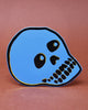 genuine leather skull coaster in cornflower blue