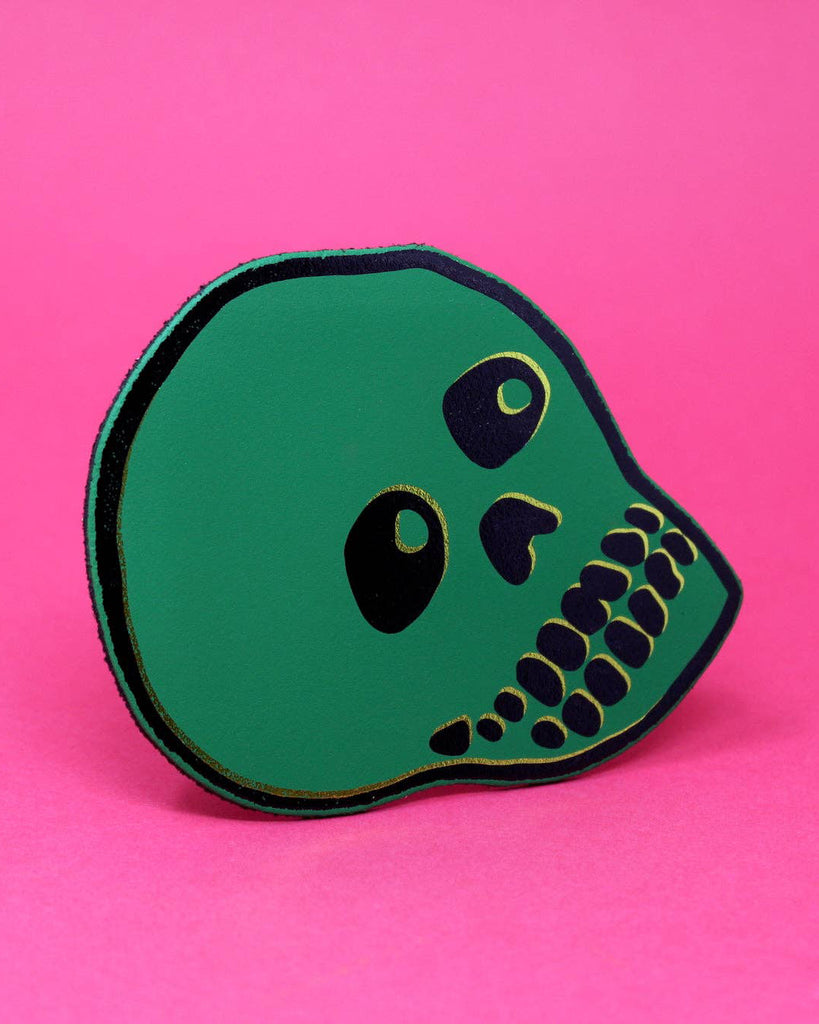 genuine leather skull coaster in green