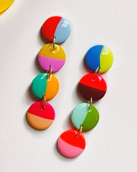 dangle earrings with a color blocked design
