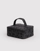 small cosmetic case in a charcoal ditsy floral pattern