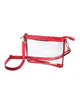 small clear crossbody with red accents