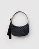 small nylon crescent bag from baggu in black with micro polka dots in sky blue