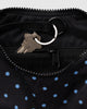 small nylon crescent bag from baggu in black with micro polka dots in sky blue