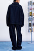 uniquely shaped roomy top in deep blue denim