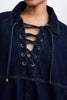 uniquely shaped roomy top in deep blue denim